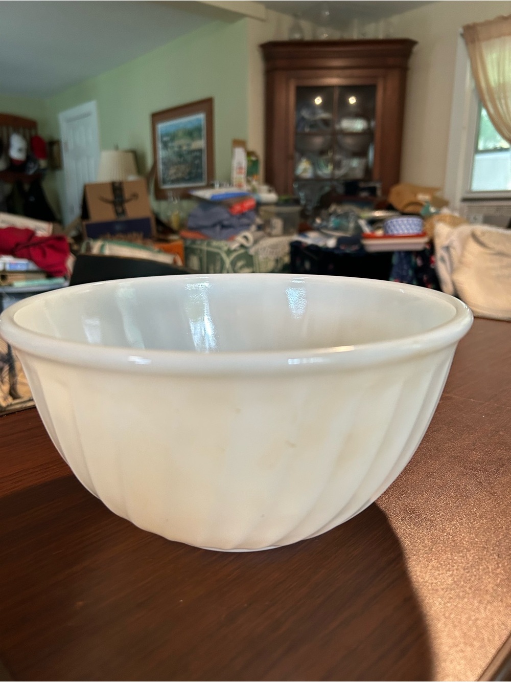 Vintage fire king White milk, glass swirl pattern Mixing Bowl, 9”x4.5”. No chips - Picture 3 of 5